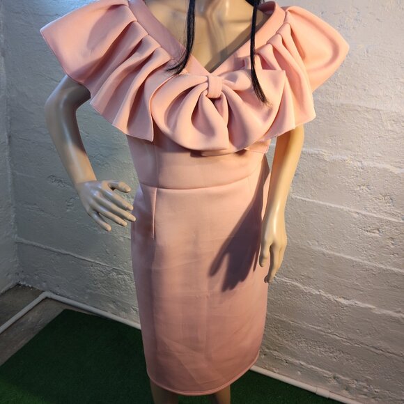 Aomei Peach Bodycon Ruffle Top Bow Zipper Back Scuba Fabric Midi Dress Size 1X - Picture 11 of 11
